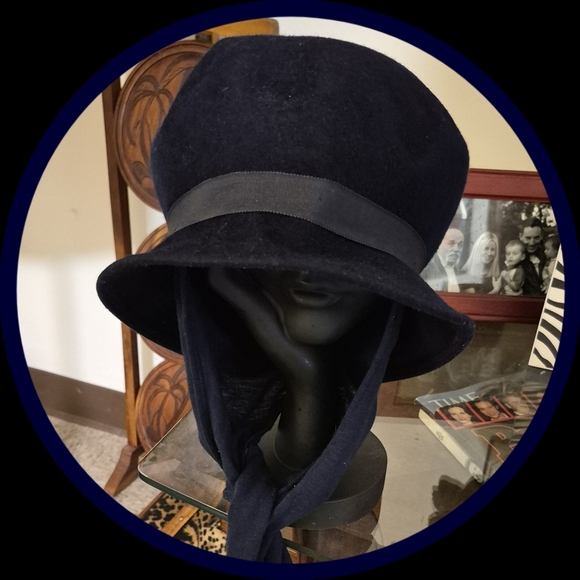 ZephyrVintage 60\'s Blue Wool Felt Cloche Scarf Hat Union Made USA #P166892